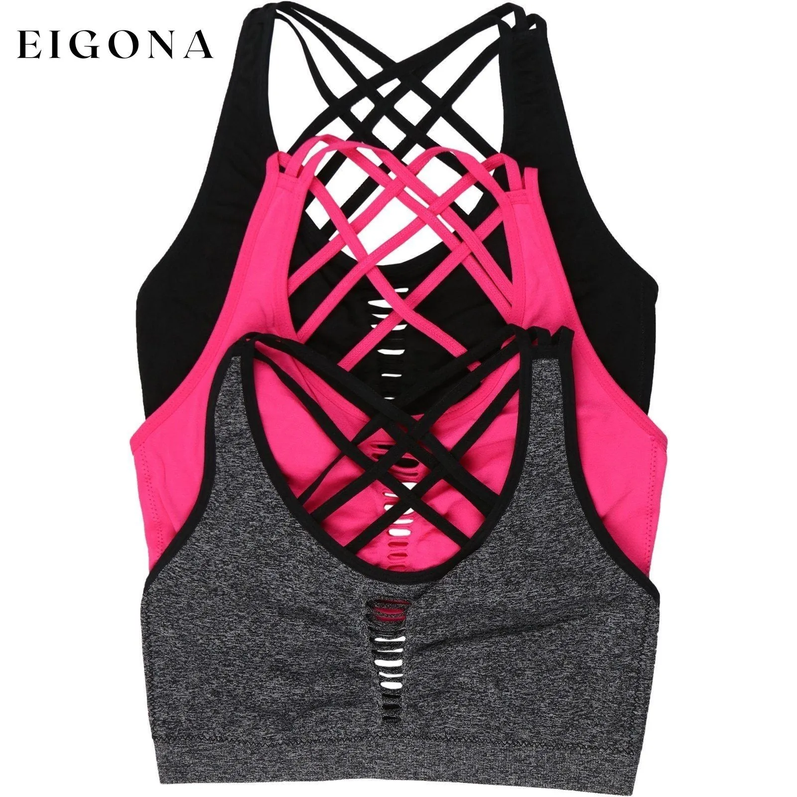 3-Pack: Women's Seamless Criss Cross Strappy Back Sports Bra