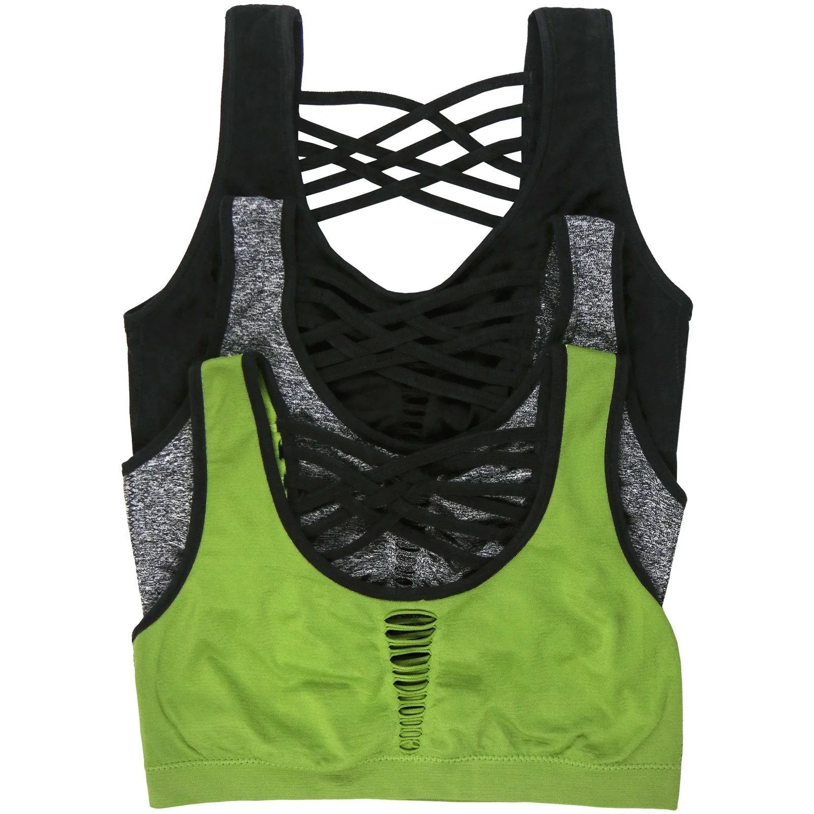 3-Pack: Women's Strappy Back Microfiber Sports Bras