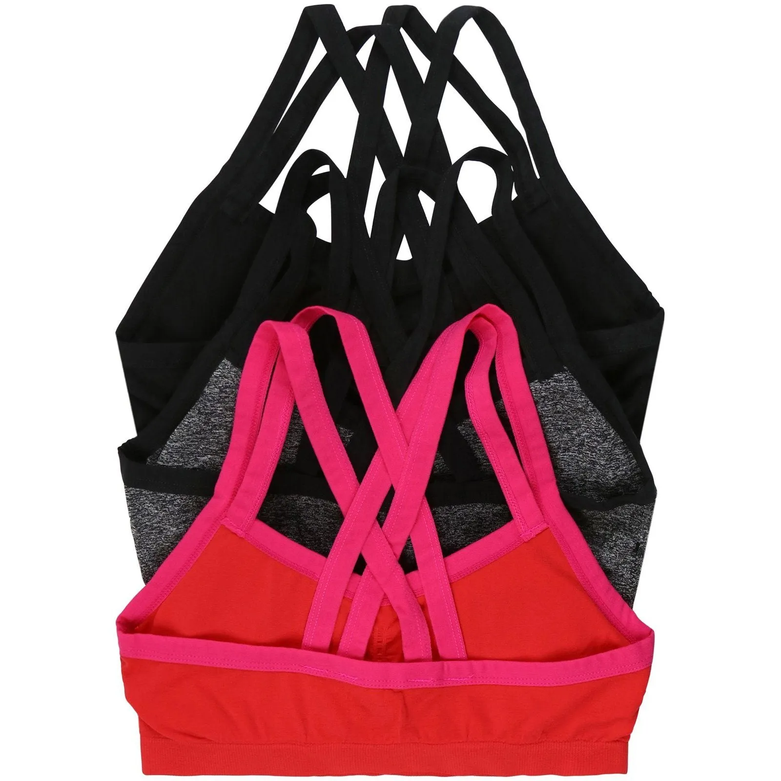 3-Pack: Women's Wire-Free Seamless Sports Bra with Cross-Back