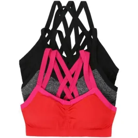 3-Pack: Women's Wire-Free Seamless Sports Bra with Cross-Back