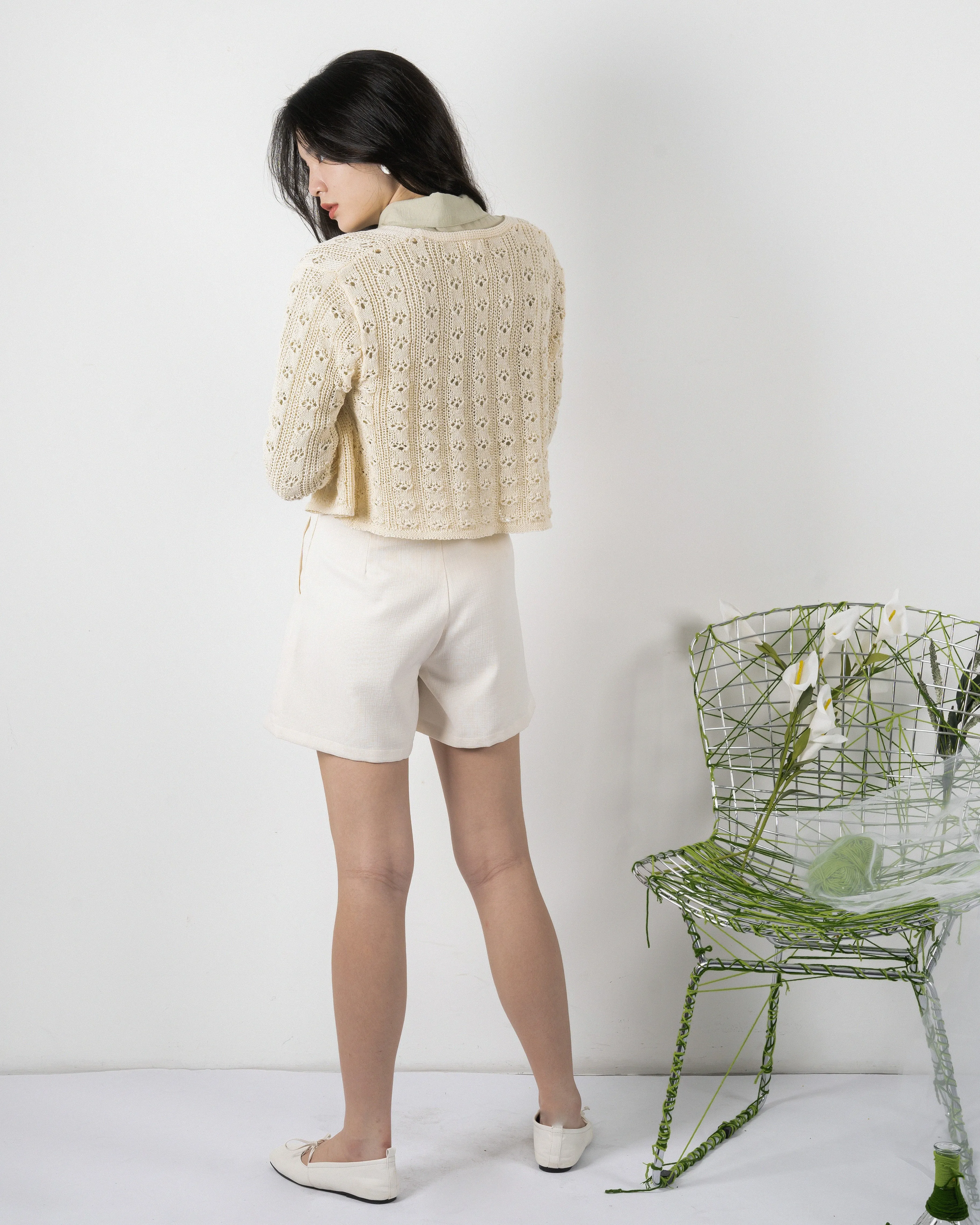 A-line Printed Belt Shorts (White)
