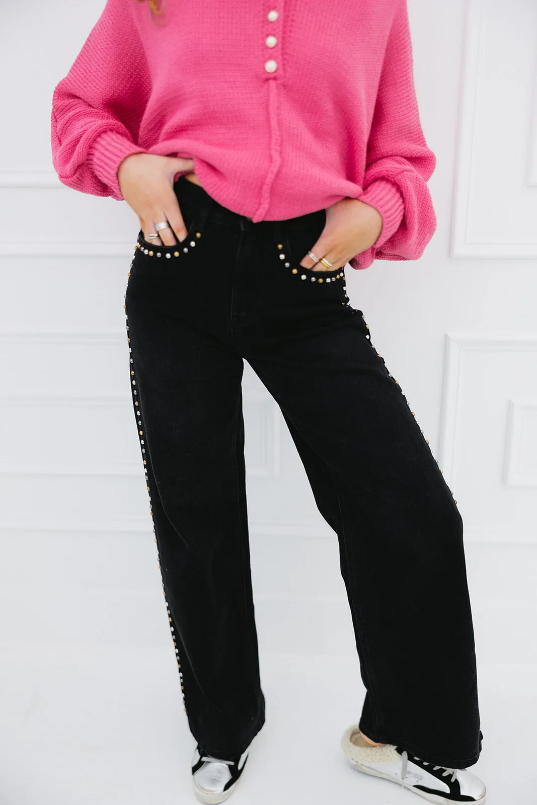 Ansley Stud Trim Jeans - Black
