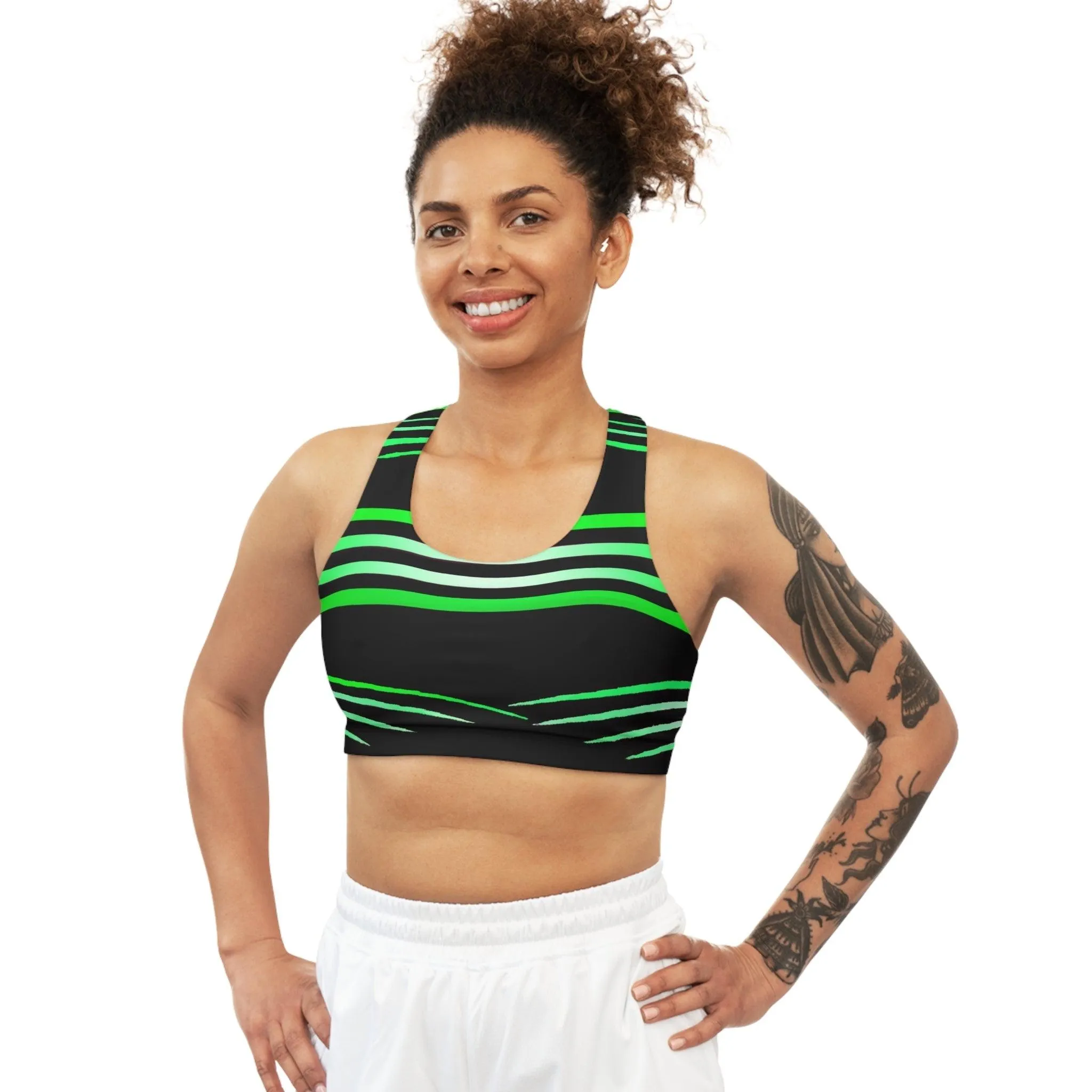 Black Green White Seamless Sports Bra