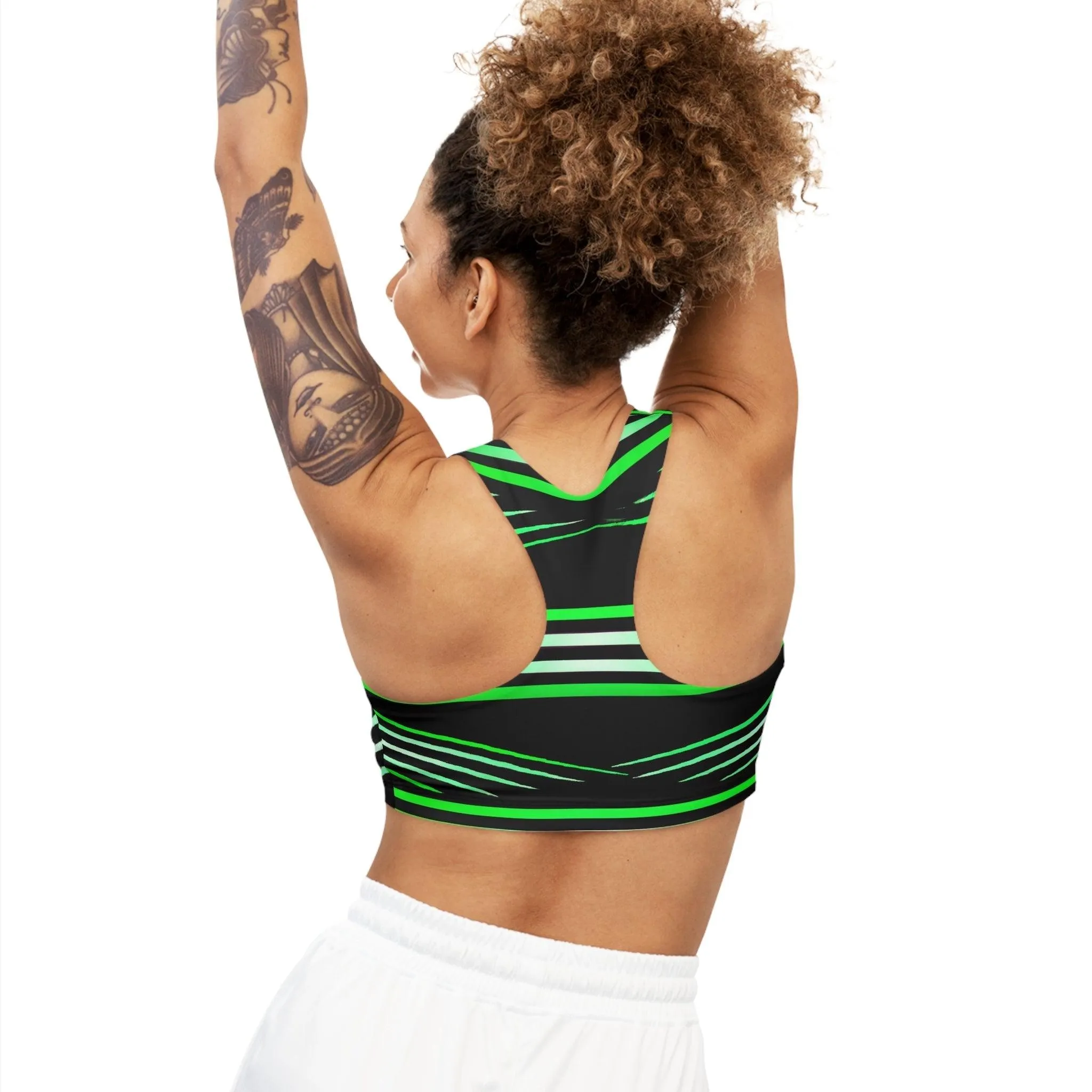 Black Green White Seamless Sports Bra