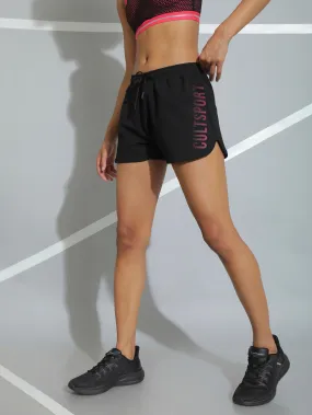 Black Halftone Print Workout Shorts for Women
