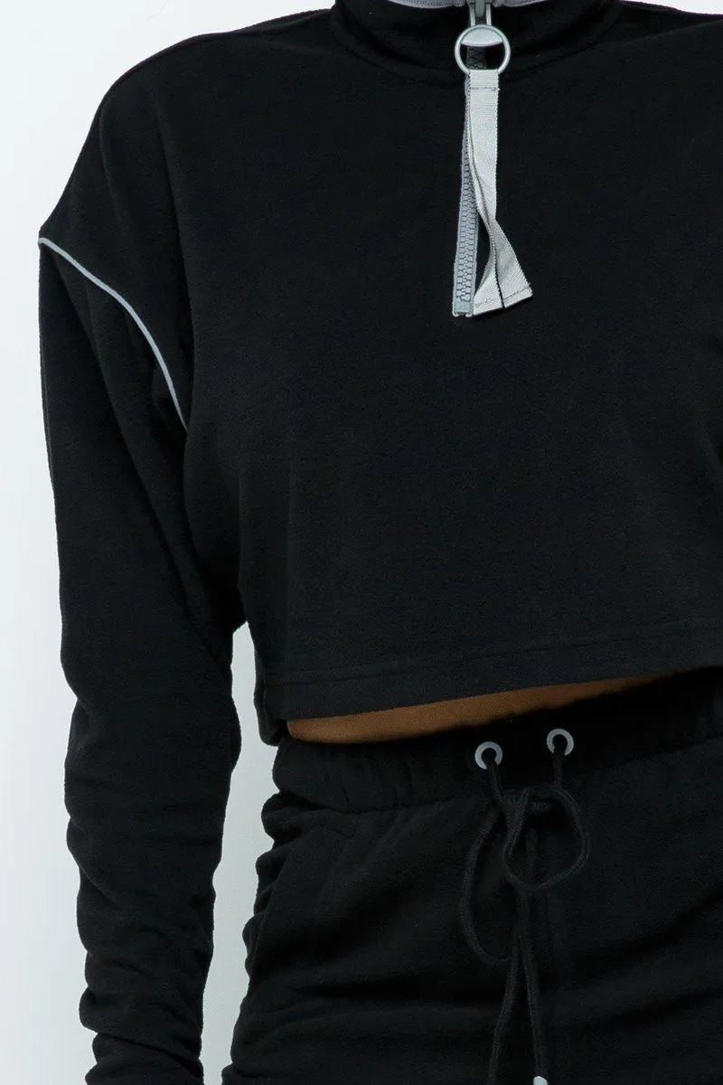 Black Sporty Crop Top Sporty High-waist Women's Shorts Set