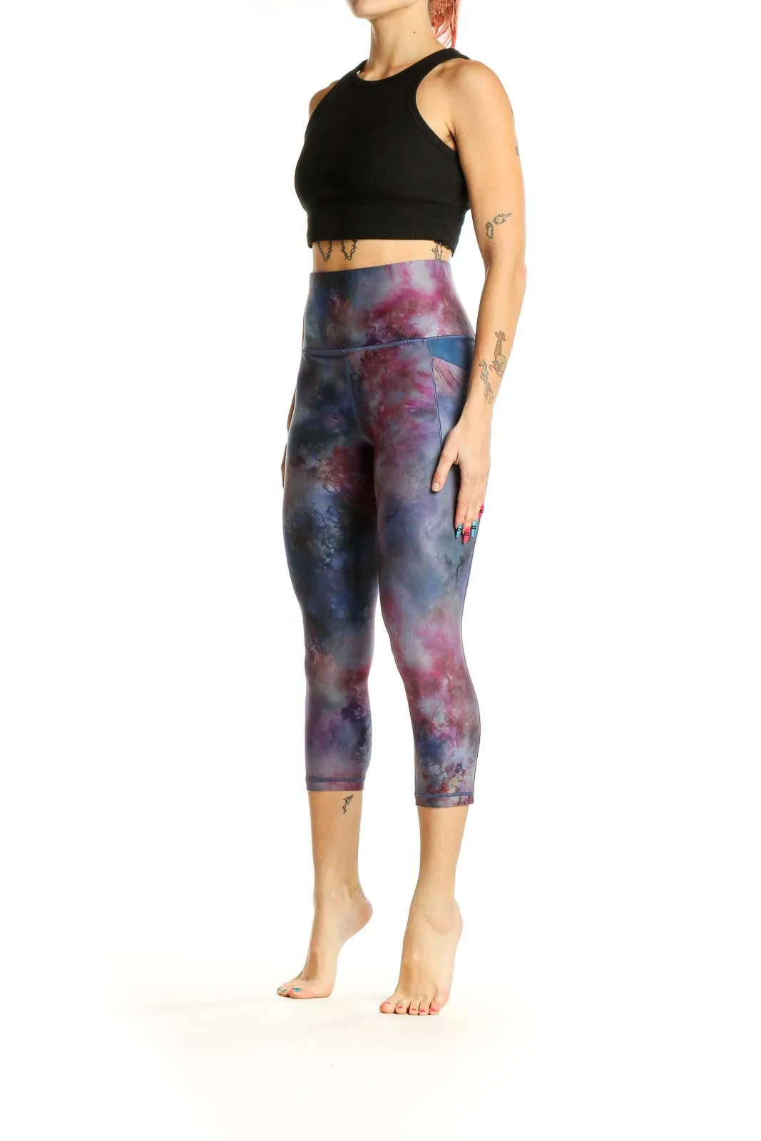 Blue and Pink Cosmic Tie-Dye Capri Leggings