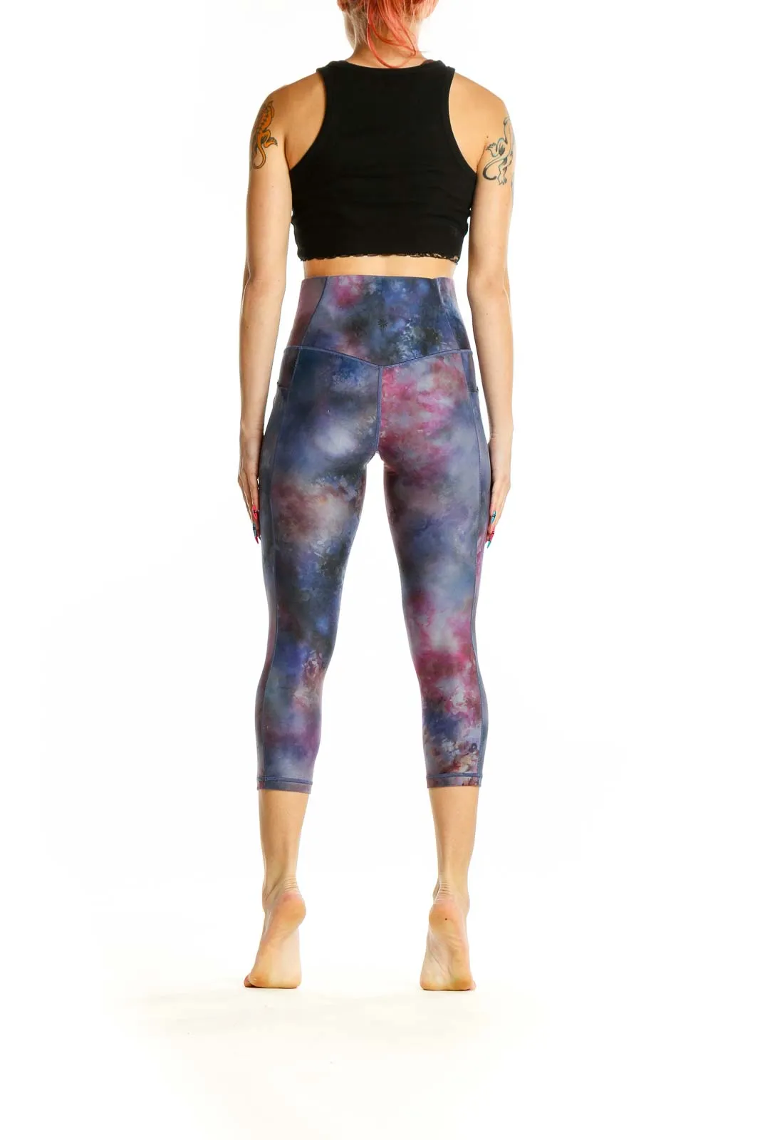 Blue and Pink Cosmic Tie-Dye Capri Leggings