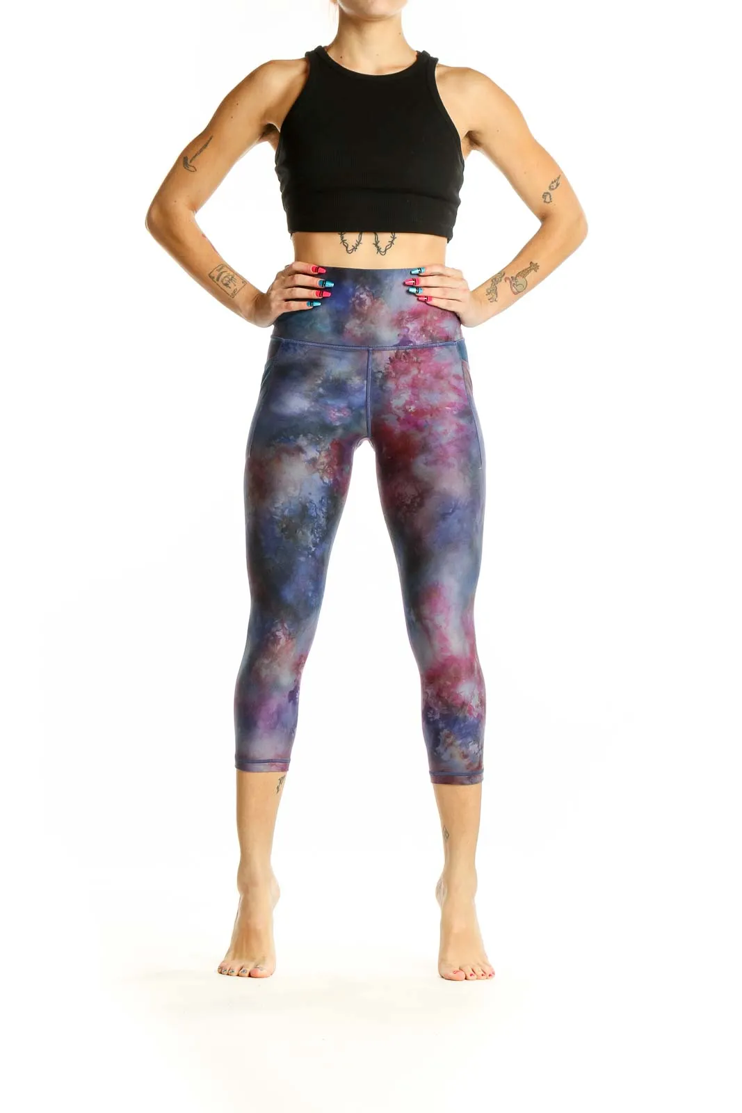 Blue and Pink Cosmic Tie-Dye Capri Leggings