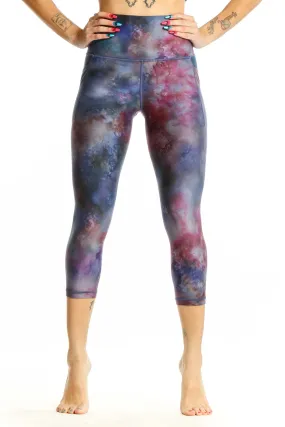 Blue and Pink Cosmic Tie-Dye Capri Leggings