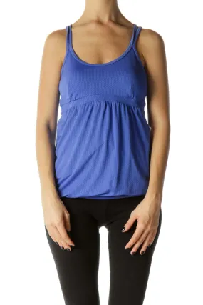 Blue Patterned Crisscross Back Yoga Top