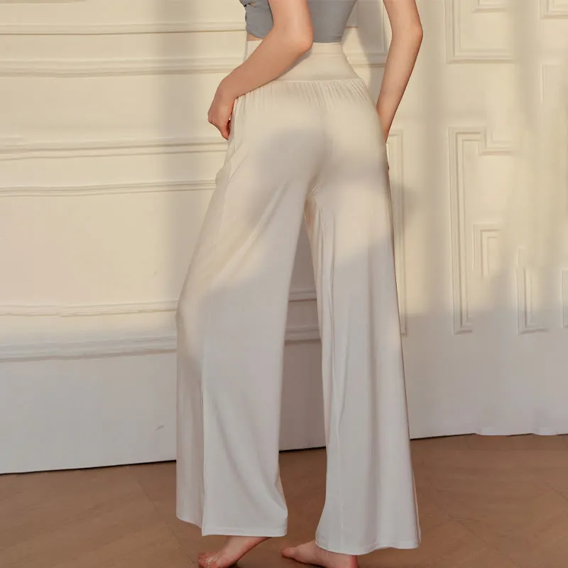 Buddha Stones Casual Plain High Waist Elastic Women's Cotton Wide Leg Pants