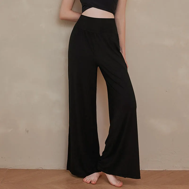 Buddha Stones Casual Plain High Waist Elastic Women's Cotton Wide Leg Pants