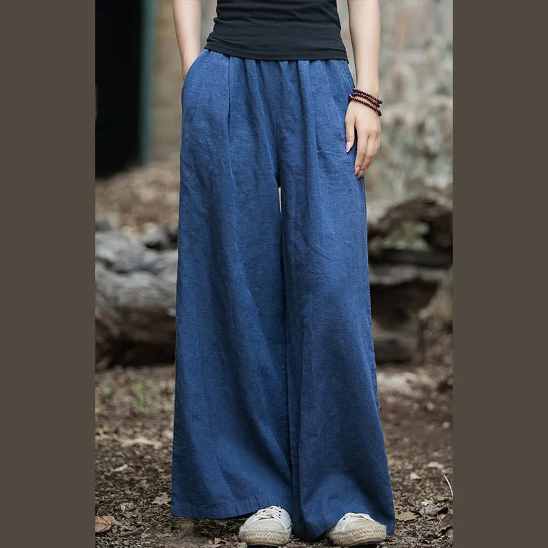 Buddha Stones Retro Wide Leg Pants Casual Women's Yoga Pants With Pockets