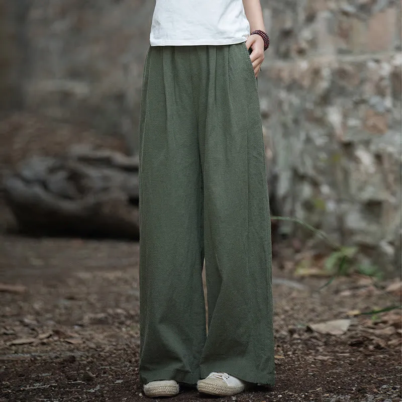 Buddha Stones Retro Wide Leg Pants Casual Women's Yoga Pants With Pockets