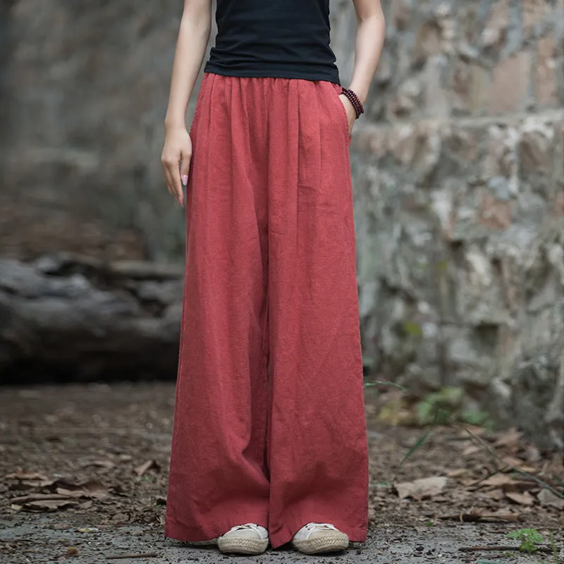 Buddha Stones Retro Wide Leg Pants Casual Women's Yoga Pants With Pockets