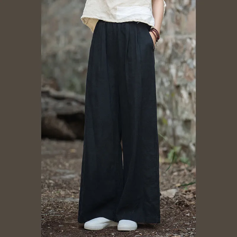 Buddha Stones Retro Wide Leg Pants Casual Women's Yoga Pants With Pockets