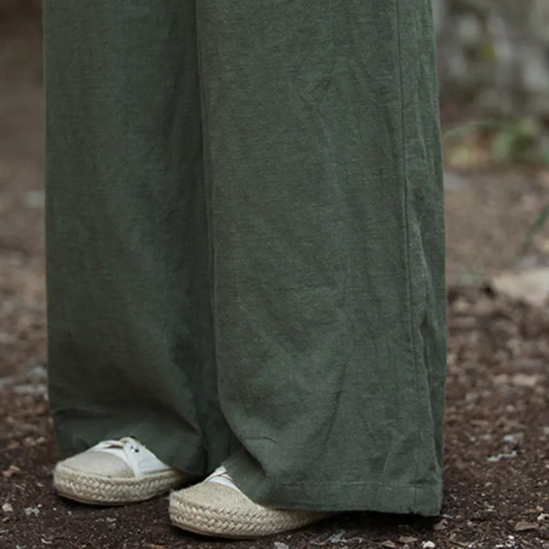Buddha Stones Retro Wide Leg Pants Casual Women's Yoga Pants With Pockets