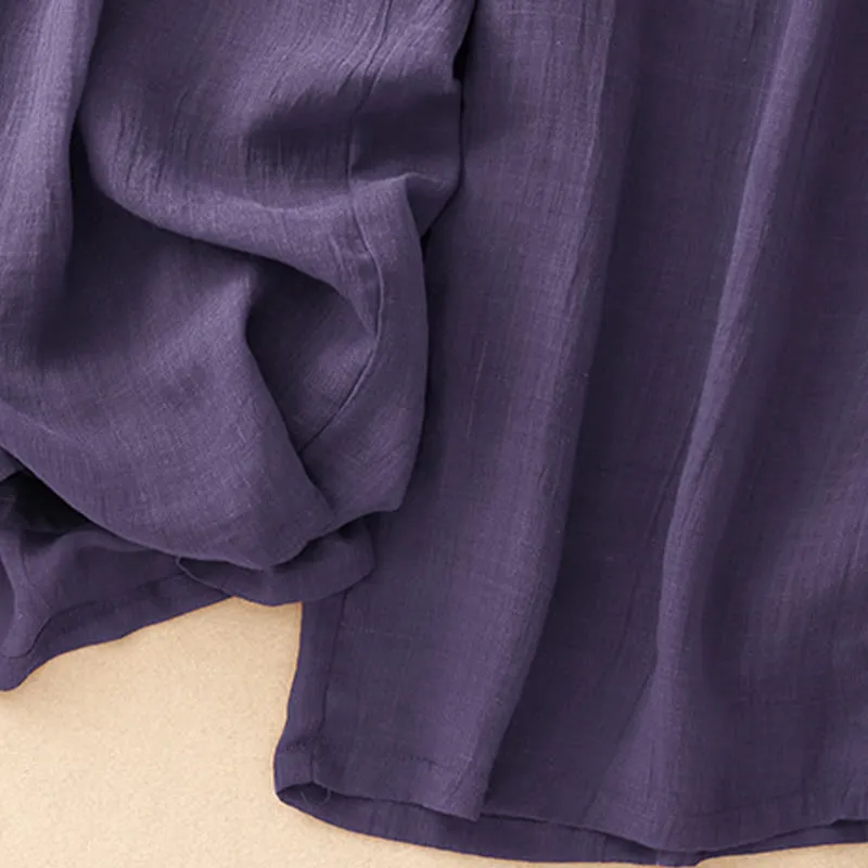 Buddha Stones Spring Pure Color Drawstring Double Layer Cotton Linen Women's Wide Leg Pants With Pockets