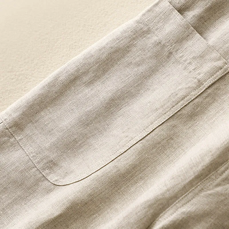 Buddha Stones Summer Simple Design Ankle-Length Cotton Linen Women's Wide Leg Pants With Pockets Zipper