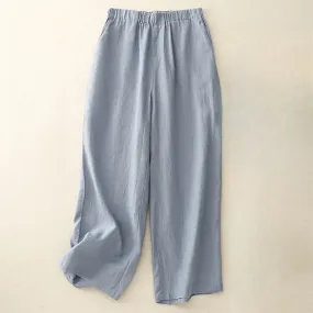 Buddha Stones Wild Plain Cotton Linen Women's Wide Leg Pants With Pockets