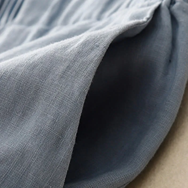 Buddha Stones Wild Plain Cotton Linen Women's Wide Leg Pants With Pockets