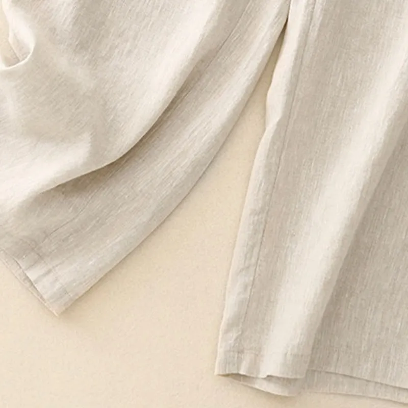Buddha Stones Wild Plain Cotton Linen Women's Wide Leg Pants With Pockets