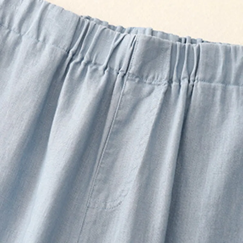 Buddha Stones Wild Plain Cotton Linen Women's Wide Leg Pants With Pockets