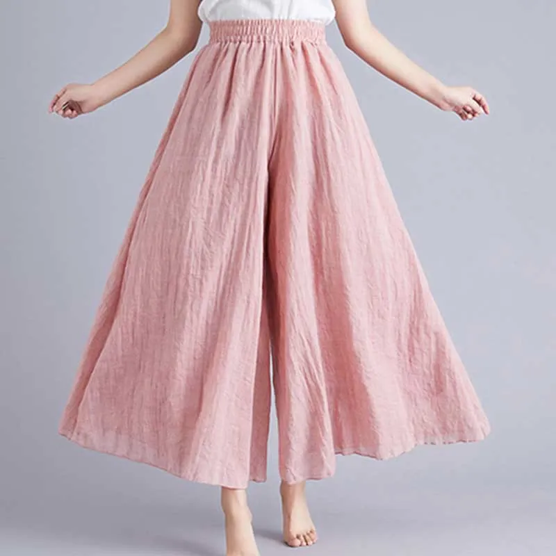 Buddha Stones Women Casual Loose Cotton Linen Wide Leg Pants For Yoga Dance