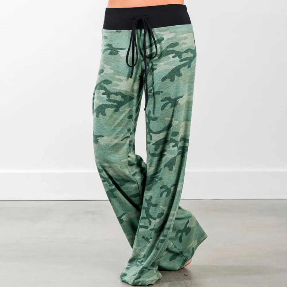 Casual Long Floral Loose Drawstring Elastic Waist Pajama Pants