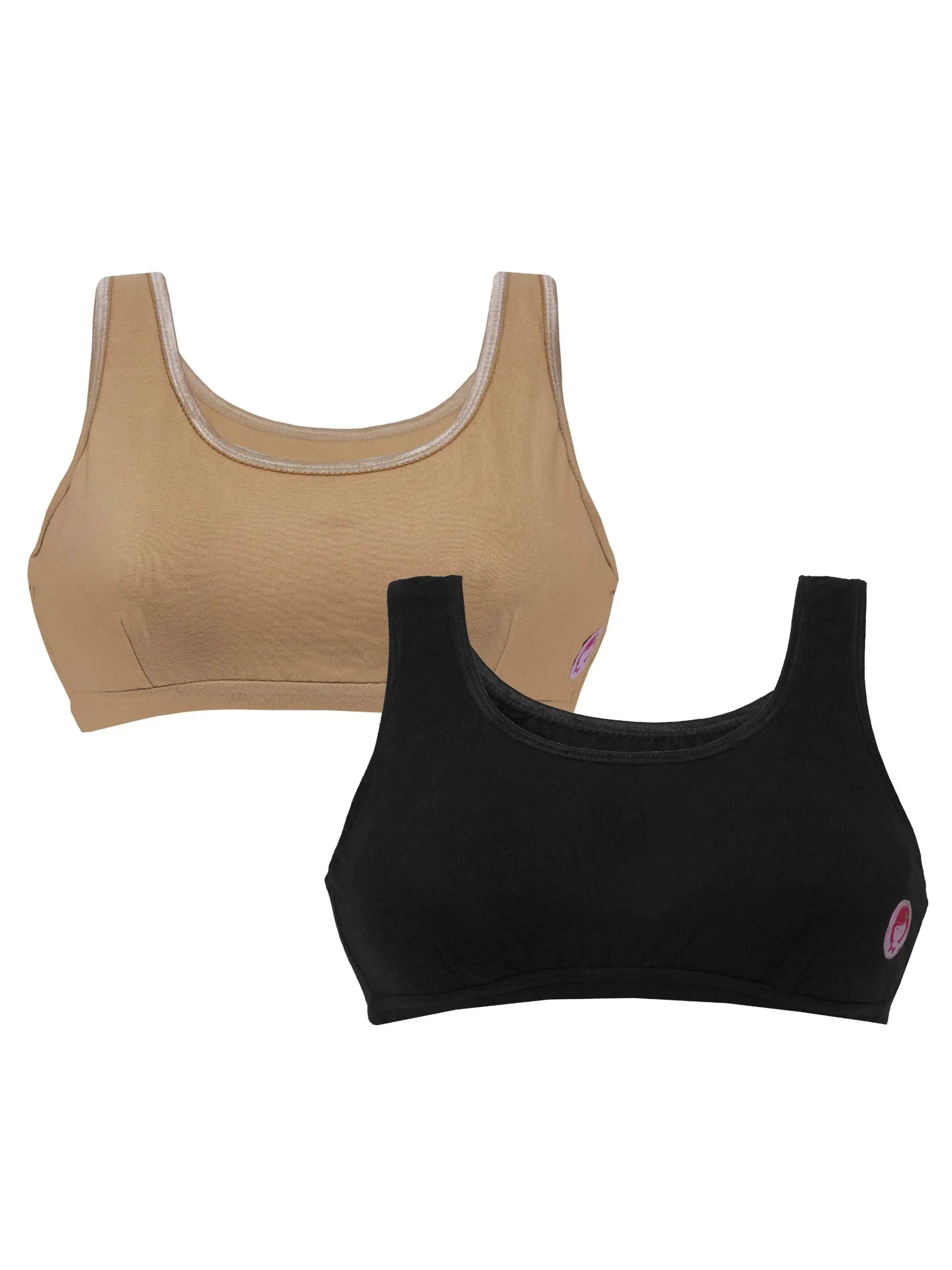Cotton Athletic Bra with Double-Layer Broad Strap | Non-Padded | Solid Bra Set-of-2-
