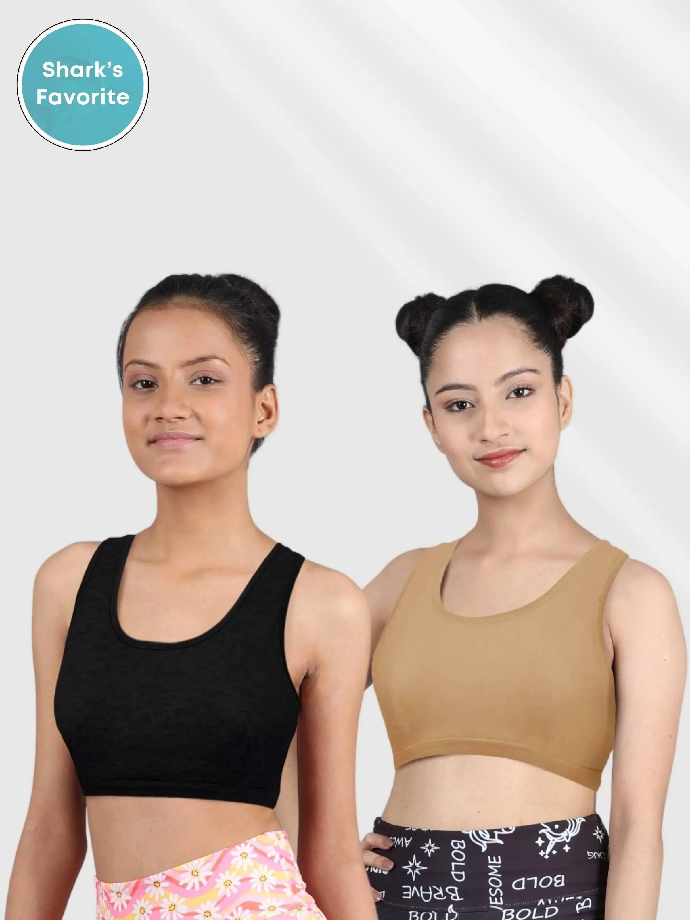 Cotton Athletic Bra with Double-Layer Broad Strap | Non-Padded | Solid Bra Set-of-2-