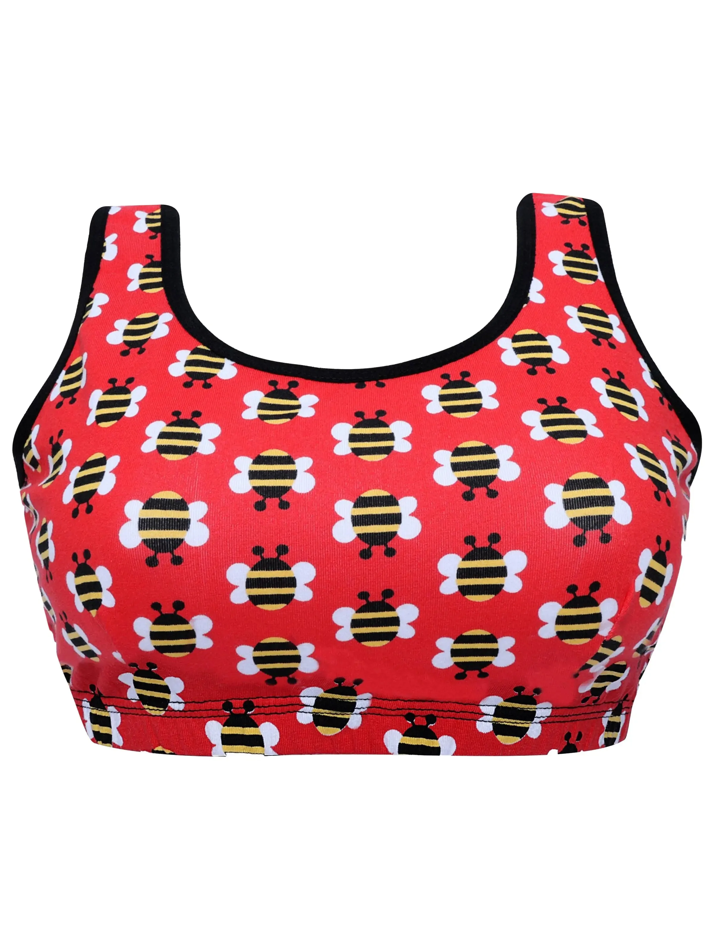 Cotton Athletic Bra with Double-Layer Broad Straps | Non-Padded Beginner Bra | Printed