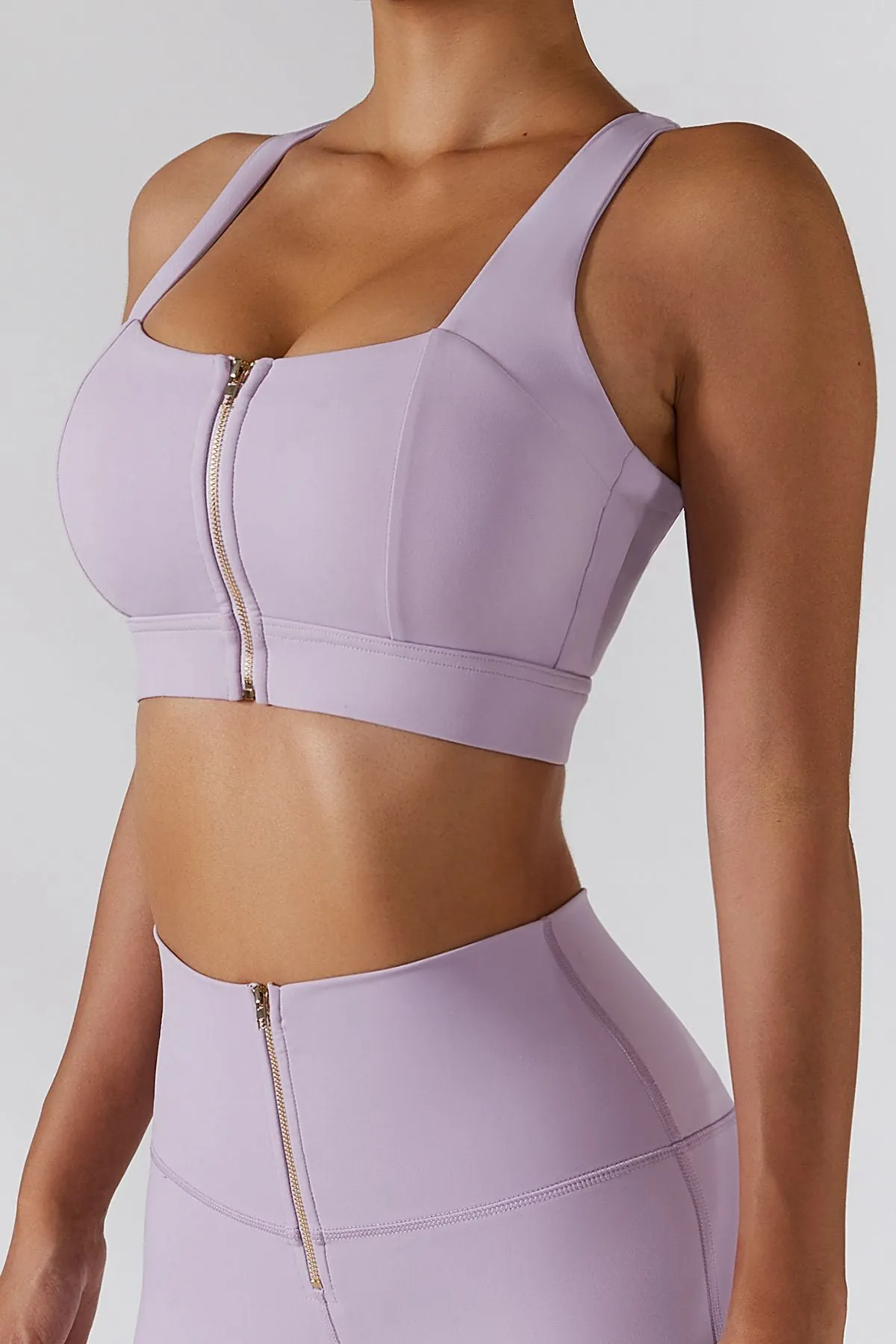 Crossover Straps Zip Front Sports Bra