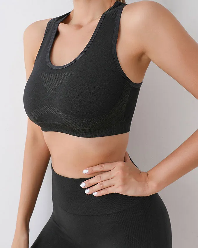 Damen Stoßfester Atmungsaktiv Fitness Push Up BH Hohe Taille Shorts Sport Set