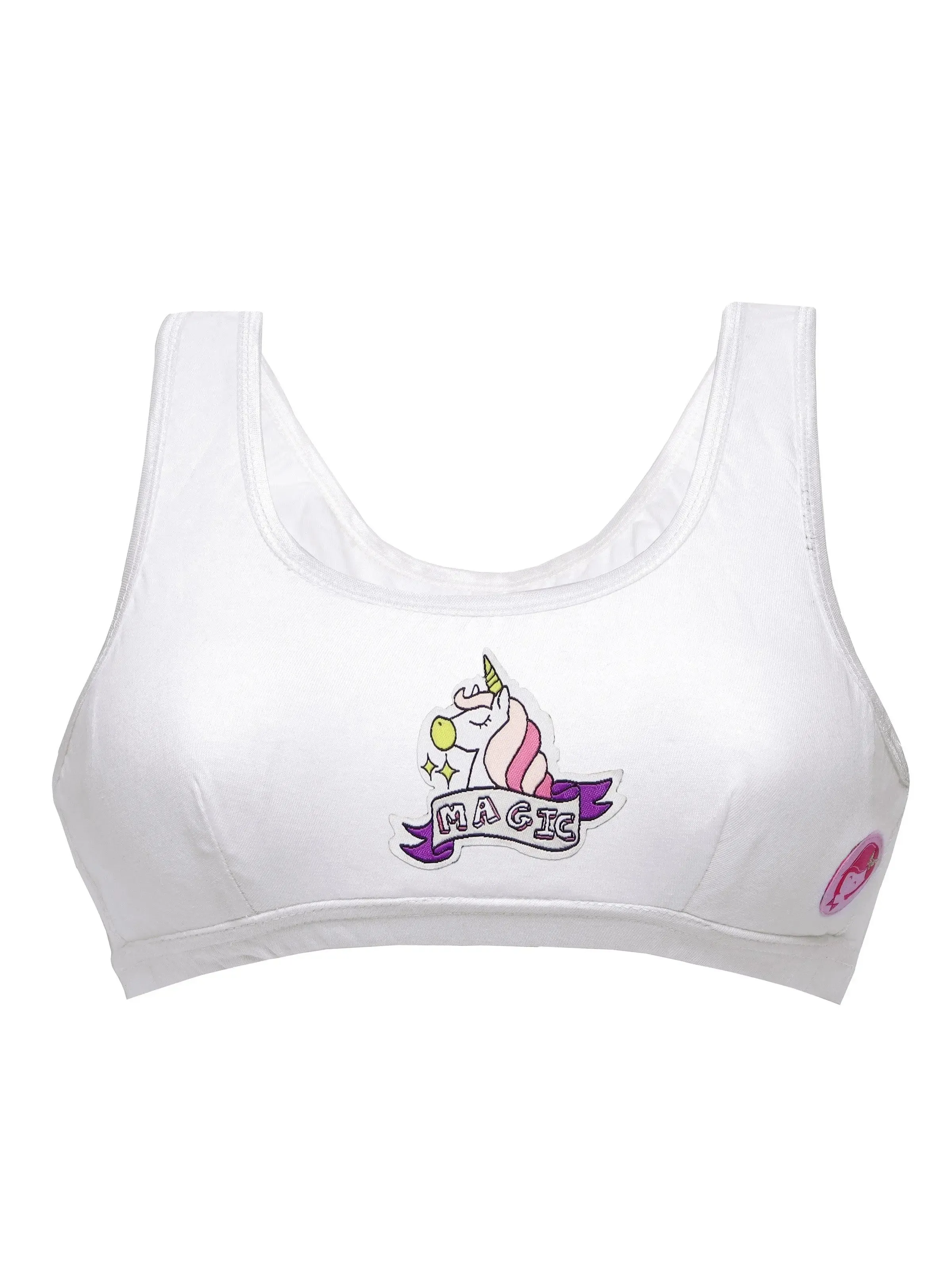 Double-layer Broad Strap Cotton Sports Bra | Non-Padded Beginner Bra | Unicorn Print & Solid Bra