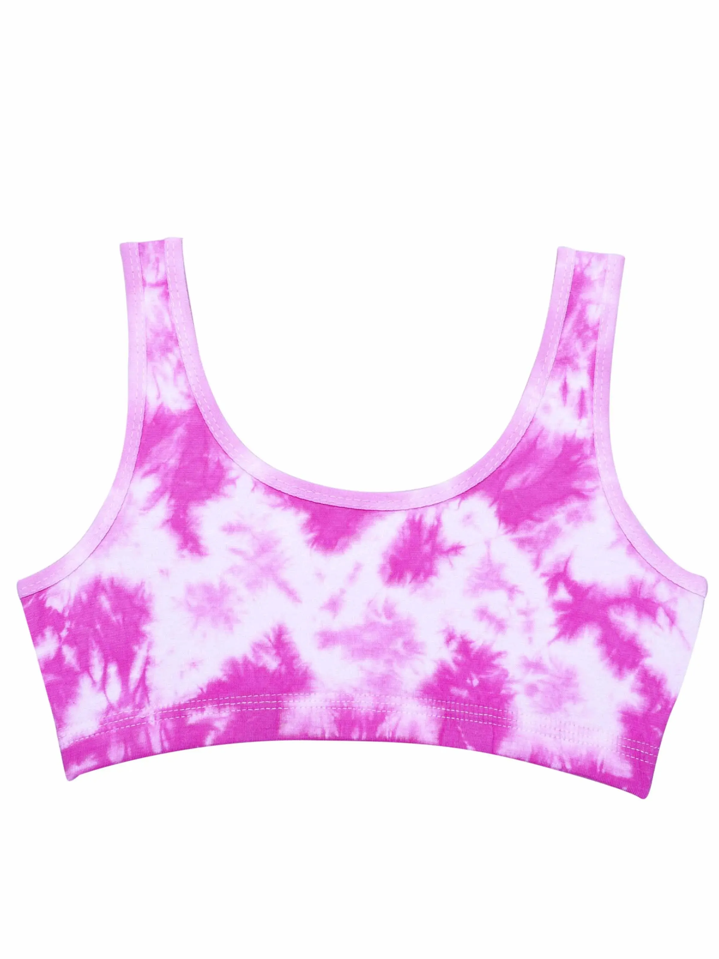 Double-Layer Thin Strap Cotton Sports Bra | Non-Padded Beginner Bra | Tie & Dye Print Bra