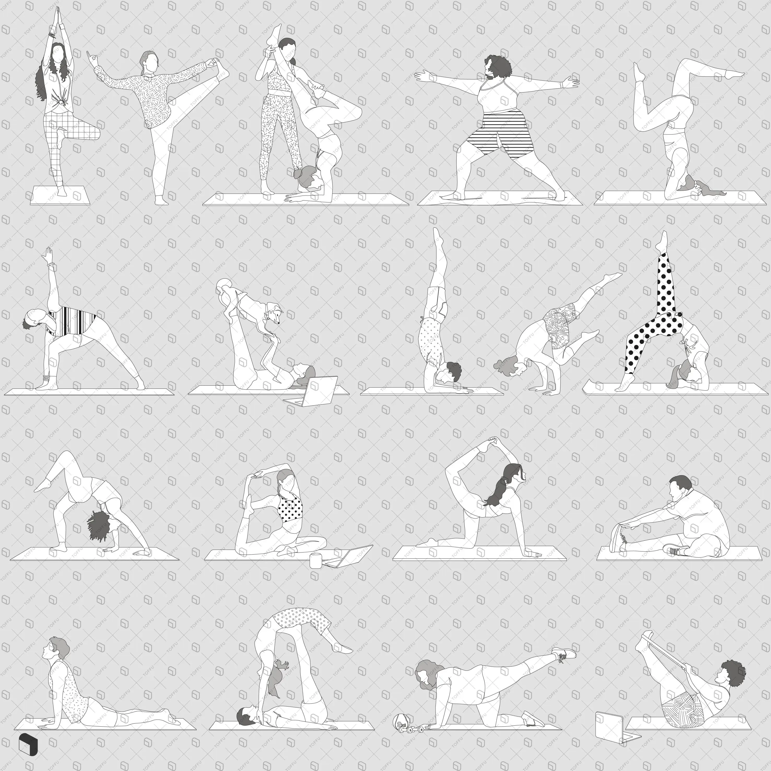 Flat Vector Yoga People