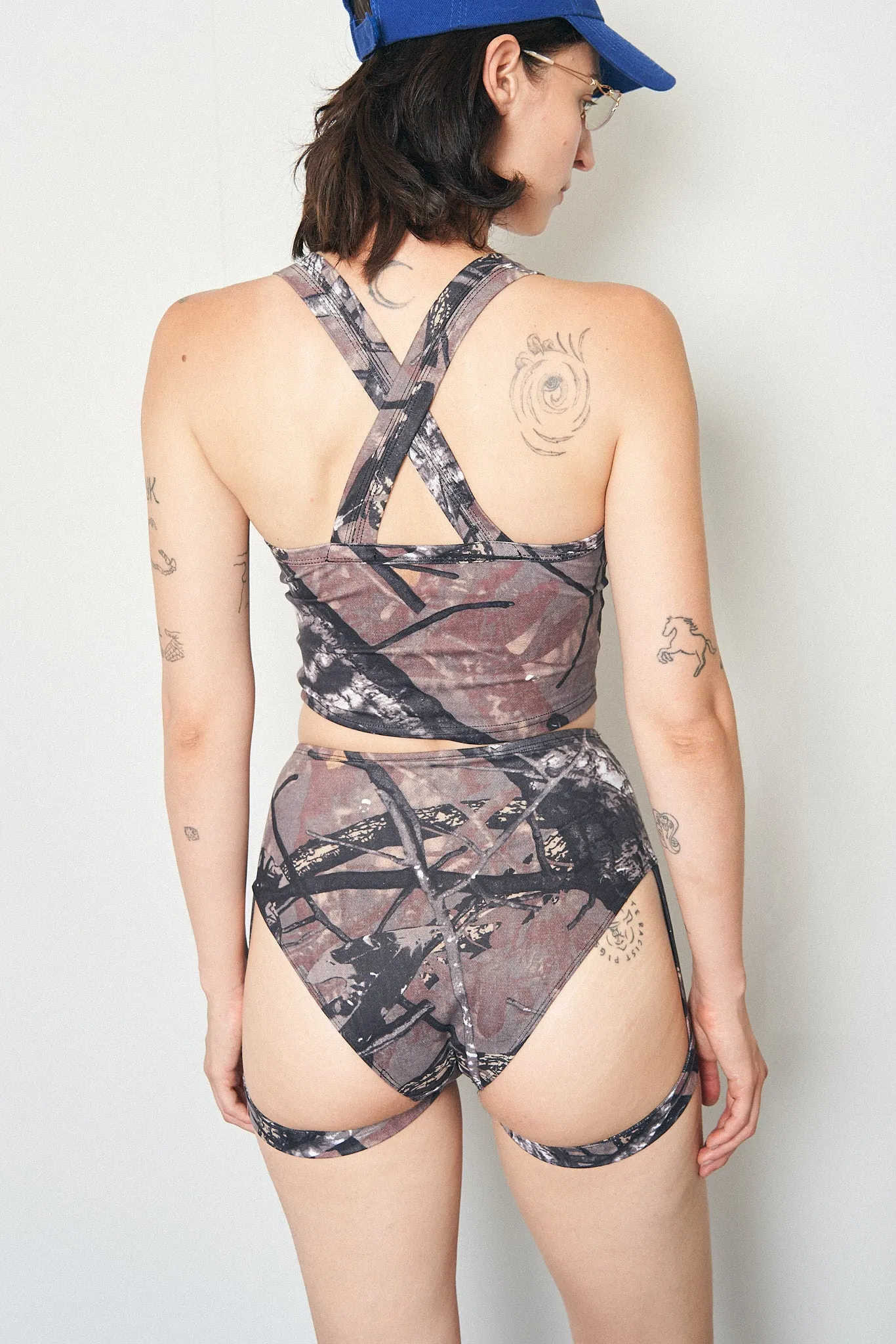 Forest Camo High Waist Garter Bikini Bottom