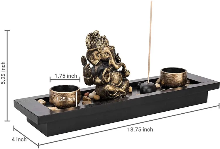 Ganesh Statue Incense Stick Burner Tray with Candle Holders