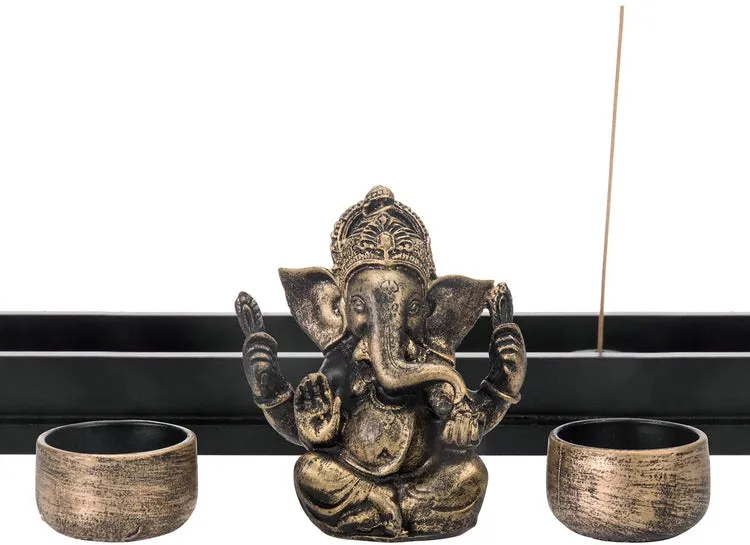 Ganesh Statue Incense Stick Burner Tray with Candle Holders