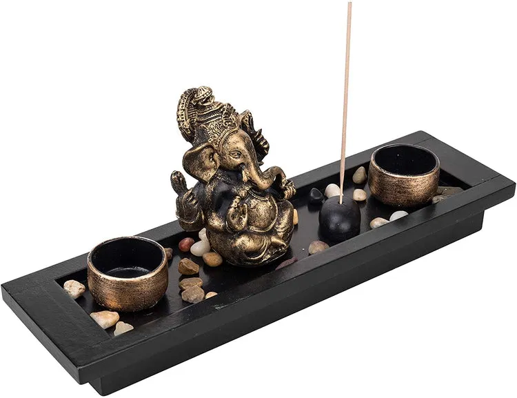 Ganesh Statue Incense Stick Burner Tray with Candle Holders