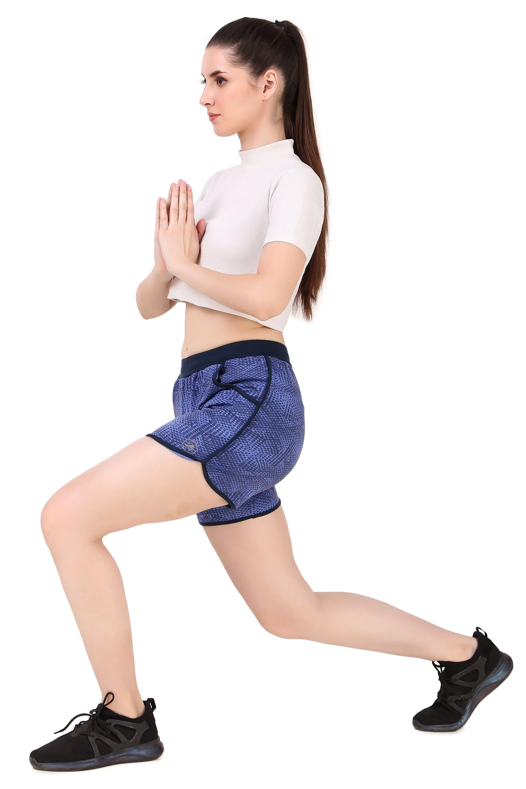 Gym & Running Shorts For Women (Blue Snake Print)