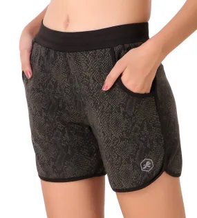 Gym & Running Shorts For Women (Green Snake Print)