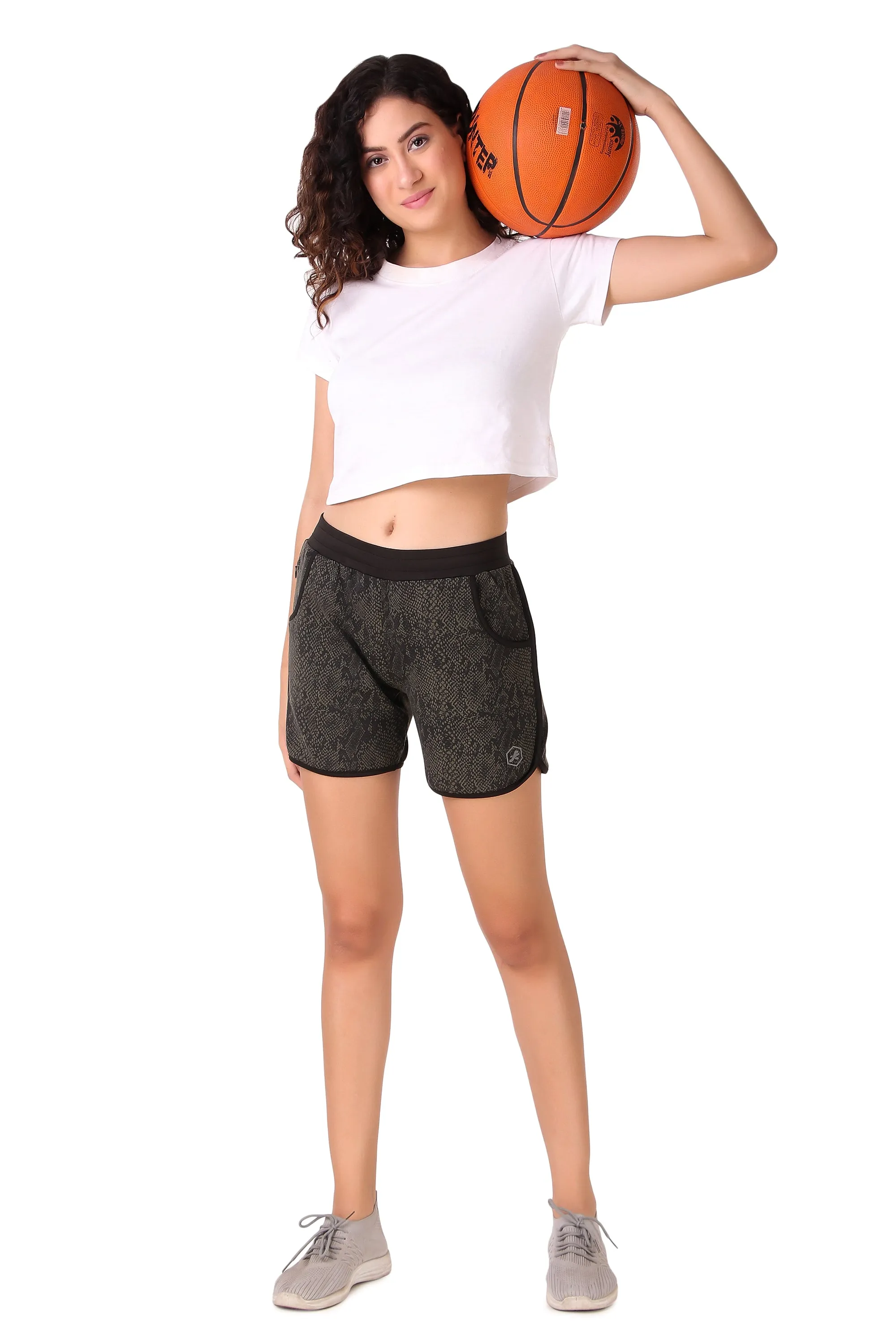 Gym & Running Shorts For Women (Green Snake Print)