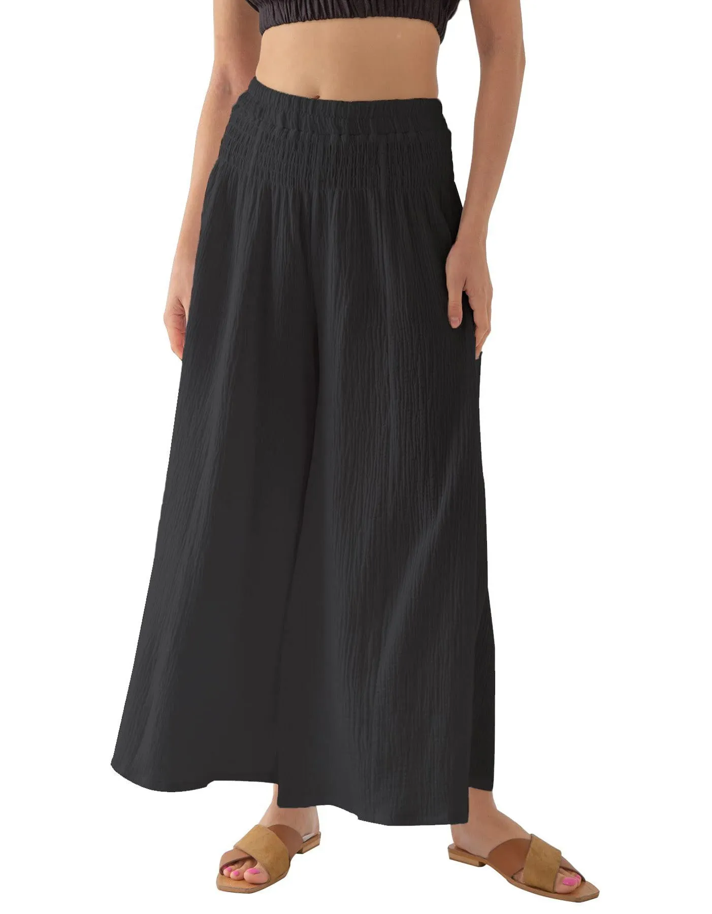 High Waist Cotton Double Yarn Breathable Loose Wide-Leg Yoga Pants