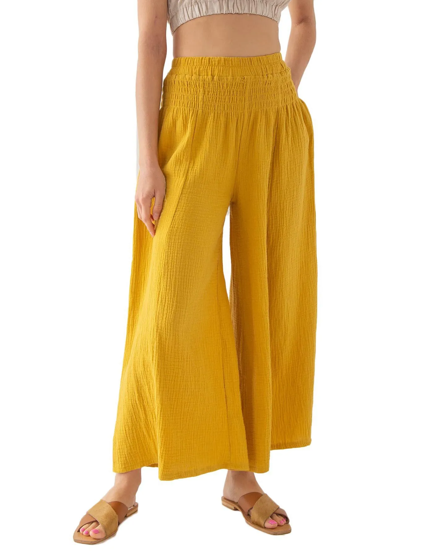 High Waist Cotton Double Yarn Breathable Loose Wide-Leg Yoga Pants