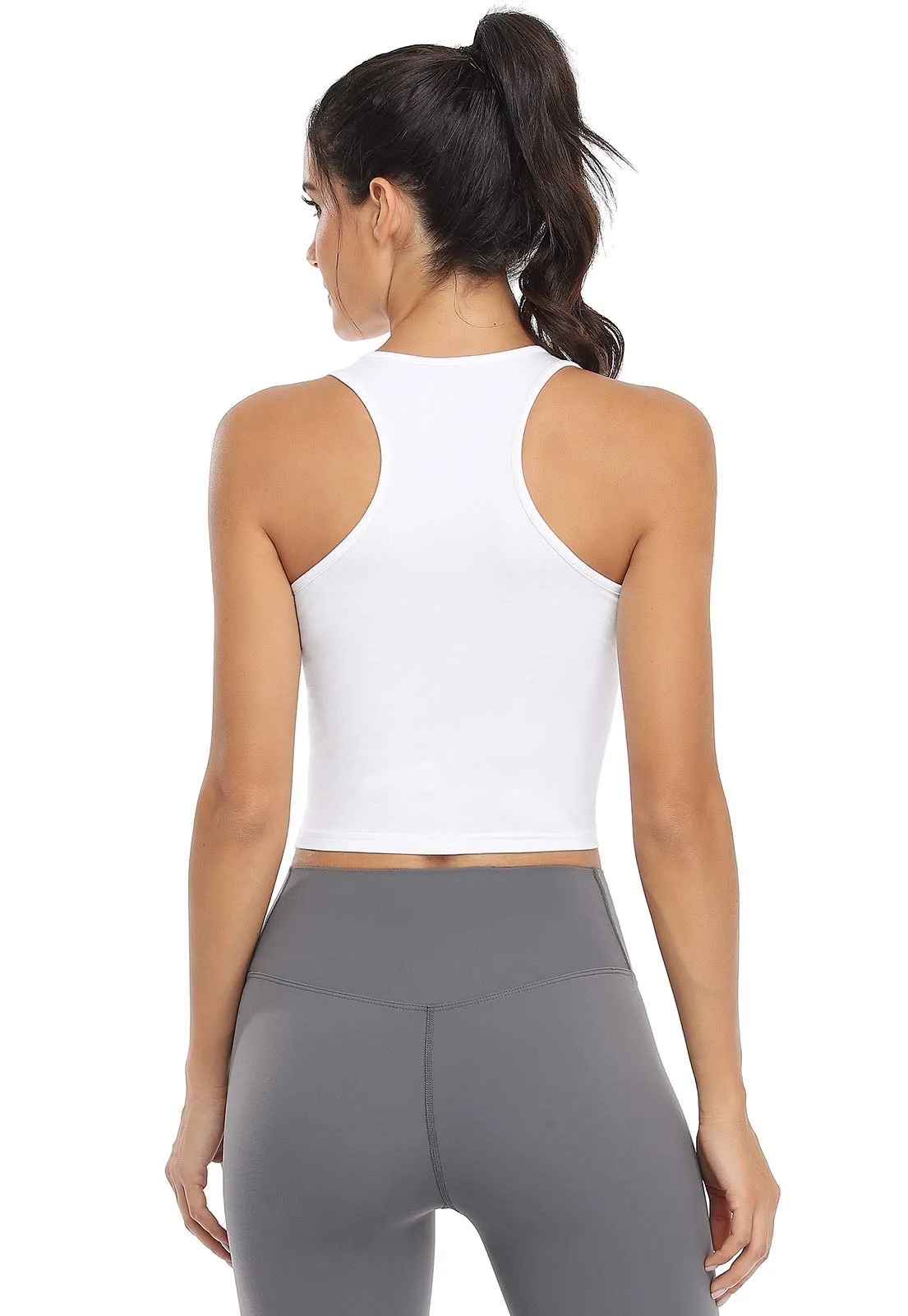 Joviren 4-Pack Cotton Crop Tank Tops for Women - Racerback Yoga & Athletic Sports Shirts in Black/White/Grey/Olive (S)