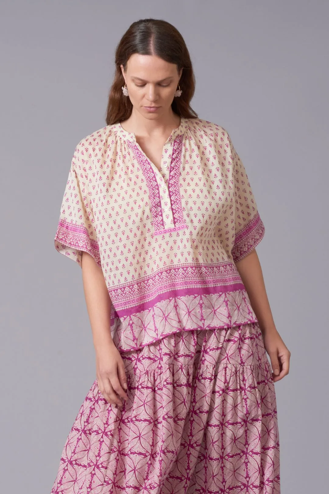 Laya Block Print Voile Top