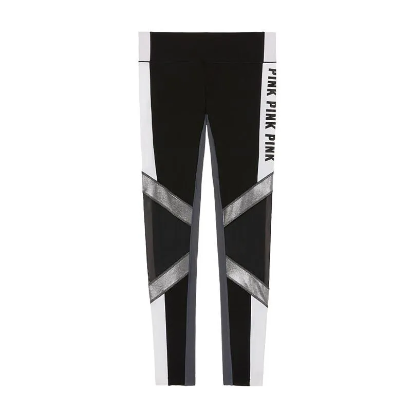 Letter Print Mesh Patchwork Women Skinny Yoga Sports Legging